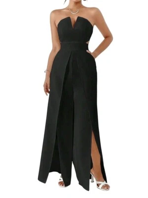 Mono tubo sin tirantes pantalones anchos divididos hombros descubiertos cuello con muescas sin espalda Foto 1 de 4