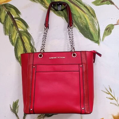 Adrienne Vittadini Cuero Rojo - Bolso de Mano con Doble Cadena de Cuero Correas Foto 1 de 4