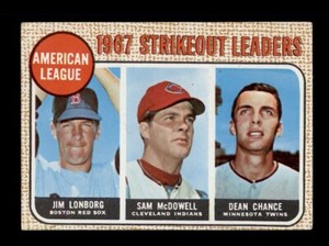 1968 TOPPS #12 AL STRIKEOUT LEADERS JIM LONBORG, SAM MCDOWELL, DEAN CHANCE