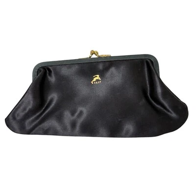 Bolso sin asas pequeño Koret de colección negro satinado bolsa para monedas bloqueo de beso tono dorado 7x3 ¡Limpio! Foto 1 de 4