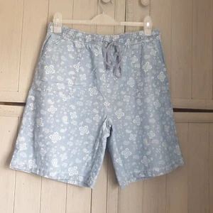Vintage 80s 90s Baggy Shorts Sz 14 16 Light Blue Floral Paisley Landgirl Cottage - Picture 1 of 5