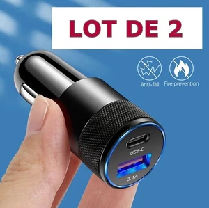 LOT OF 2 CAR CHARGERS CIGAR LIGHTER USB & USB TYPE-C.3.1 TABLET PHONE - Picture 1 of 6