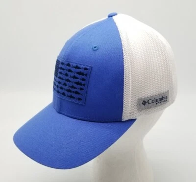 Columbia PFG American Flag / Fish Blue White Mesh FlexFit Hat Size L/XL Clean - Image 1 of 4