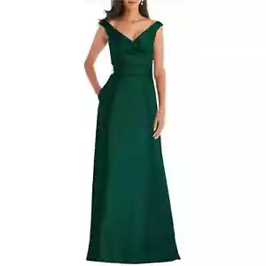 Alfred Sung D811S schulterfreies Satinkleid Dress jägergrün Größe 10 NEU neu mit Etikett - Bild 1 von 2