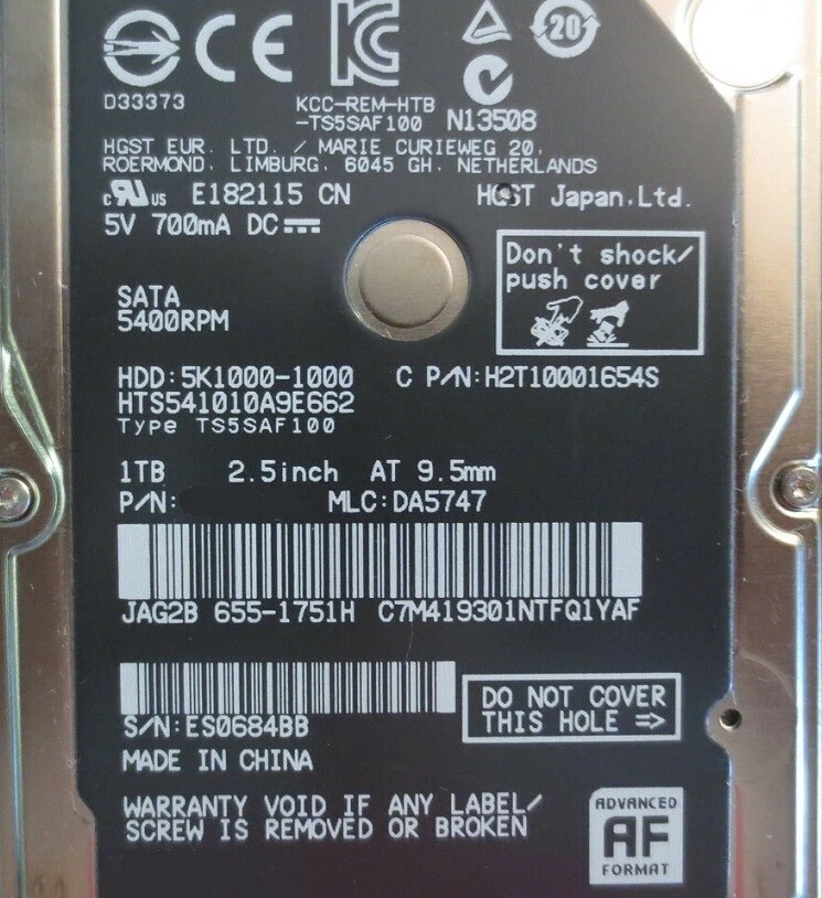 Hitachi 1TB 5400rpm Cache 8MB 6.0Gb/s 5K1000-1000 9.5mm 2.5" Sata Laptop Drive - Image 1 of 1