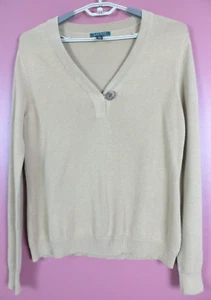 SC001067- RALPH LAUREN Womens Cotton Pullover Sweater Long Sleeve Khaki Brown XL - Picture 1 of 8