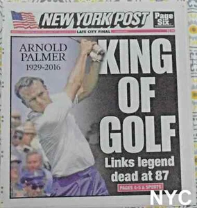Arnold Palmer Dead Tribute New York Post 9/26/2016 👍 - Picture 1 of 1