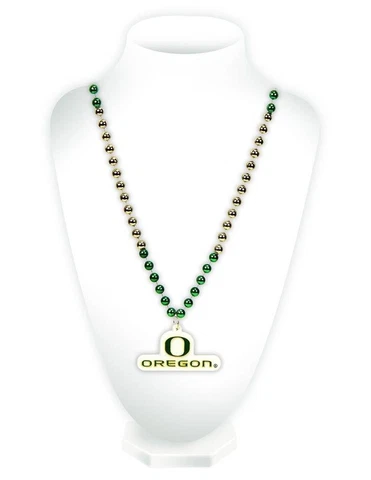 Oregon Ducks Mardi Gras Beads with Medallion Necklace [NEW] NCAA Jewelery Cover