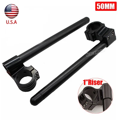 50mm Clip Ons Fork Handlebar Clamp CNC Handle Bars Clip-on Tube 1"in High Riser Foto 1 de 4