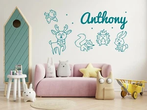 Cute Animals Personalised Girl Boy Room Name Decorative Vinyl Wall Sticker Decal - Picture 1 of 9