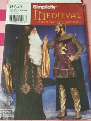 Simplicity Costumes Pattern 9753 Mens Medieval Merlin King Arthur Sizes XS S M - Image 1 of 4
