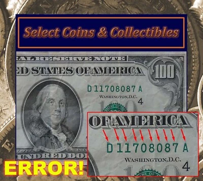 1977 (D) $100 One Hundred Dollar Bill Federal Reserve ERROR Note Currency - Image 1 of 4