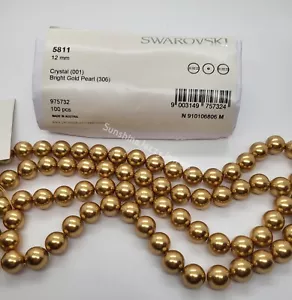 Factory Pack Swarovski Crystal Bright Gold 12mm Round Pearl 5811 Beads; 100pc - Picture 1 of 4