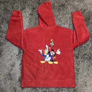 Vintage Disney Mickey Goofy Donald Duck Fleece Hoodie Embroidered Women Medium - Picture 1 of 13