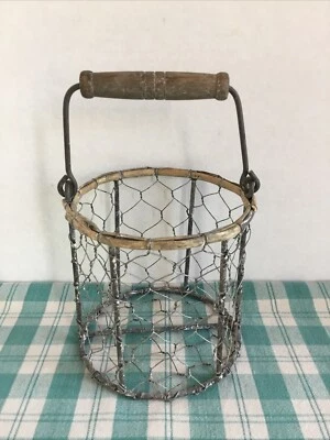 Country Farmhouse  Rustic Chicken Wire Round Basket with Handle  4.5 inch tall - Image 1 of 2