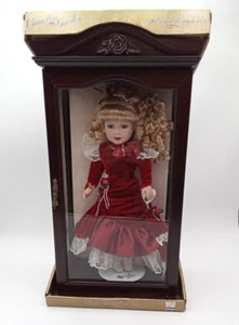Camellia Garden Collection Porcelain Doll Wooden Glass Case - Picture 1 of 7