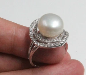 Handmade Studio Genuine 11 mm Standard silver White Pearl Ring size 8 - Picture 1 of 12