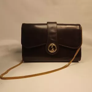 Borsa a tracolla Gucci vintage pelle marrone pochette tracolla catena oro Made in Italy - Foto 1 di 19