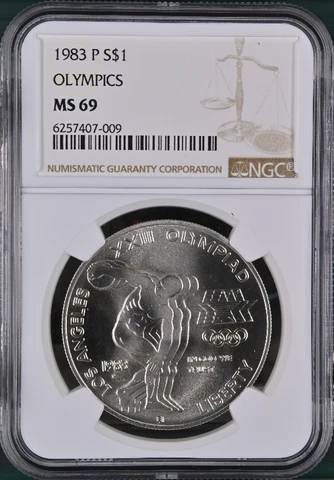 1983 P $1-SILVER XXIII-OLYMPIC DISCUS COMMEMORATIVE NGC MS 69 R2 HIGHEST GRADES Cover