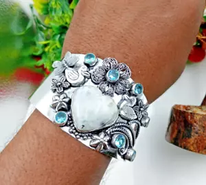 Bracciale Braccialetto Pietra di Luna & TOPAZIO Pietra Preziosa Argento Sterling 925 - Foto 1 di 5
