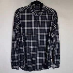 Men’s Theory Zack Winterton Long Sleeve Button Up Shirt Size Large Gray Plaid - Picture 1 of 14