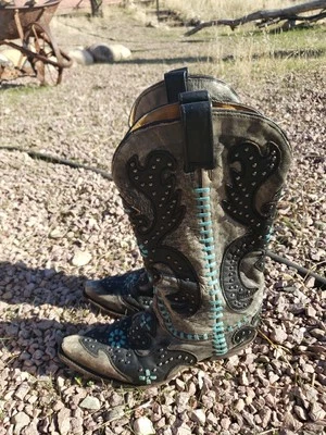 Corral Washed Grey with Turquoise Stitching, Silver Studs and Black Boots 6.5 M - Image 1 of 4