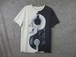 Camisa Auriculares Calavera Para Hombres Grande Negro Blanco Gráfico Tai Chi Doble Lado Música - Imagen 1 de 10