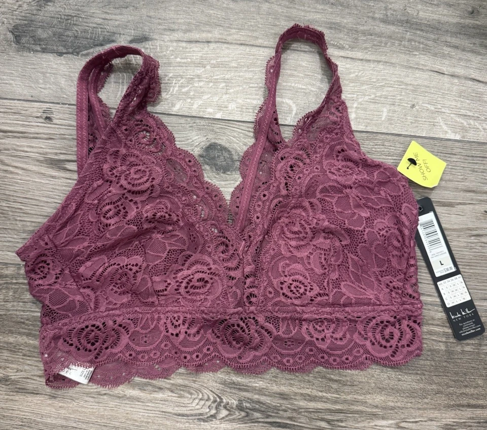 NICOLE MILLER Pink Lacy Lace Wireless Bra Bralette Large NWT - Image 1 of 4