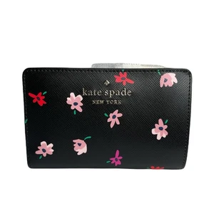 Portafoglio Kate Spade Staci Ditsy Buds floreale medio compatto bifold nero multi nuovo - Foto 1 di 6