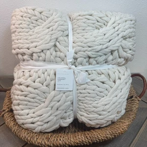 POTTERY BARN KOLOSSALE HANDGESTRICKTE ÜBERWURFDECKE 44 X 56" ~ ELFENBEIN - Bild 1 von 11