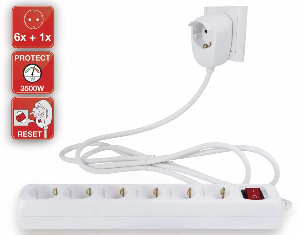 REV Steckdosenleiste Powersplit, 6-fach, mit Schalter, 5 m, weiß - Bild 1 von 1