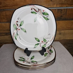 LENOX HOLIDAY NOUVEAU 9" PLATINUM WHITE Square Salad Plates Lot Of (4) four - Picture 1 of 5