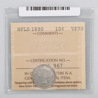 NFLD 10 Cent 1890 ICCS VF-30 - Image 1 of 2