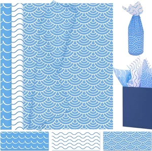 30 Sheets Winter Ocean Wavy Nautical Printed Blue Tissue Paper Bulk, 20 X 28 Sea - Picture 1 of 6