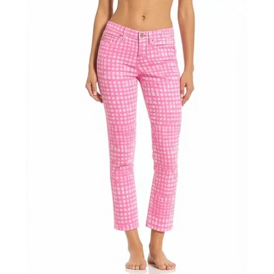 Lilly Pulitzer Skinny Crop Pant Womens Pink Tripics Grid Resort Beachy Size 0 - Image 1 of 4
