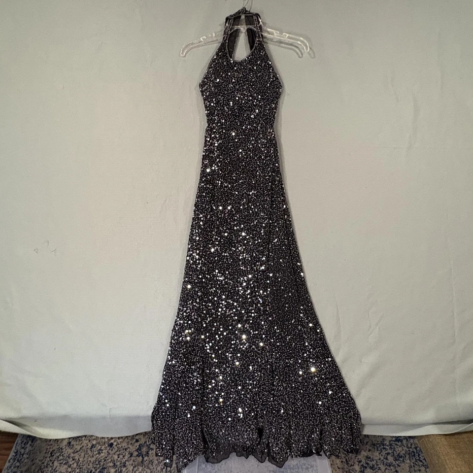 Vintage 90s Scala Dress XS Halter Neck Open Back Beaded Old Hollywood Glam Goth - Image 1 of 4