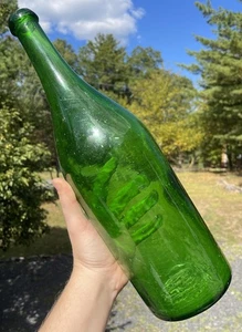 LARGE Antique 19th C. Emerald Green Blob Top Applied Glass Bottle Victorian Art - Picture 1 of 10