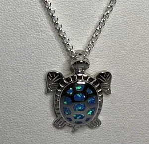 Silber & blauer Opal Schildkröte Anhänger mit italienischer Herstellung 18" 2mm Silber Rolo Halskette - Bild 1 von 6