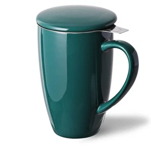Porcelain Tea Infuser Mug with Lid, 16 oz Teacup with Strainers for Loose Lea... - Picture 1 of 6