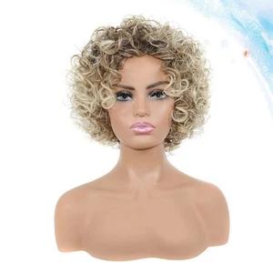 Fluffy Curly Wig Headset Afro Wigs Fancy Dress Women Miss Short Golden - Picture 1 of 12