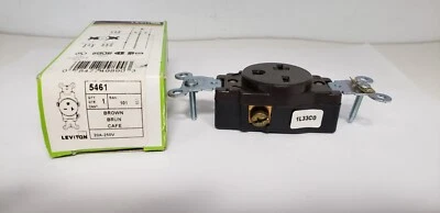 LEVITON 5461 SINGLE RECEPTACLE, 20A-250V, NEMA 6-20R, 2 POLE, 3 WIRE, BROWN, NIB - Image 1 of 4