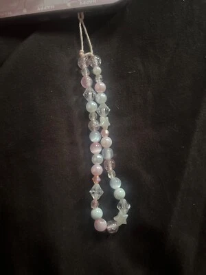 Phone charm, made with clear beads, crystals, pink and white, stars, and pearls - Image 1 of 3