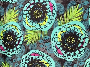 Quilt backer fabric extra wide Our House Beyond the Reef teal floral cotton - Picture 1 of 3