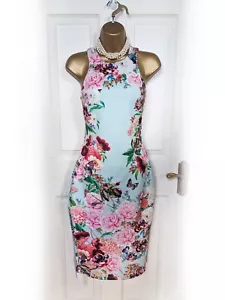 MARY KATRANTZOU X LIPSY Mint Floral Butterfly Halter Bodycon Dress, Size 14/16 - Picture 1 of 6