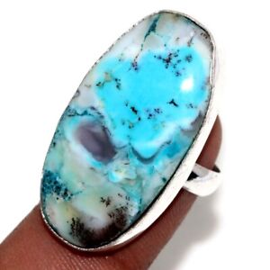 Marine Blue Dendritic Opal Ethnic Gemstone Handmade Ring Jewelry Size-6.5 JW