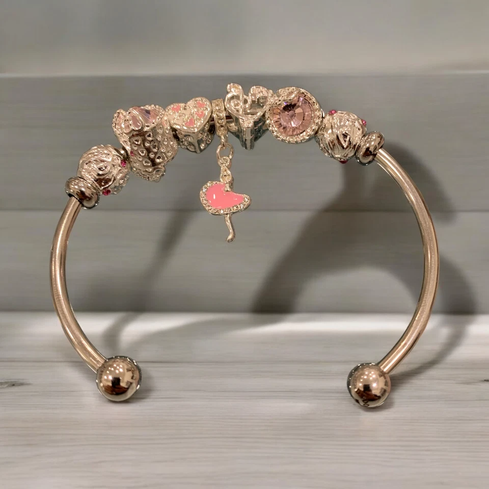 TEMPO A TEMPO Bracciale Donna Rigido Metallo Charms Ballerina Rosa Cristalli Didofà