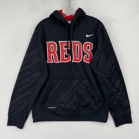 Cincinnati Reds Hoodie Mens Small Black Logo Nike BSBL Therma Fit Pullover Cover