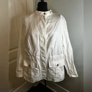 Talbots White Button Jacket Pockets Collared Cinch Waist Womens Plus 1X NWOT - Picture 1 of 8