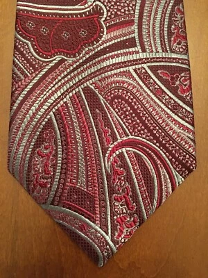 Geoffrey Beene Silk Tie Burgundy/Silver Paisley 56" x 3 3/4" NEW Foto 1 de 4