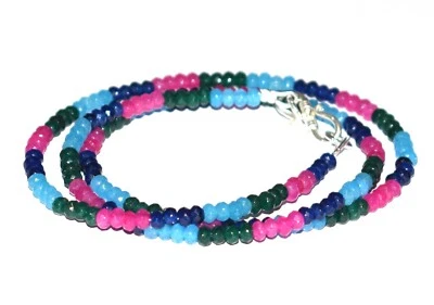 925 Argento Fine Multi Giada Gemma 3-4 MM Rotondo Perline 12 " Collana BG-41 - Immagine 1 di 4